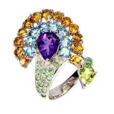 925 Sterling Silver Ring Pear Amethyst 9x7mm Citrine Peridot Gemstone Jewelry 9