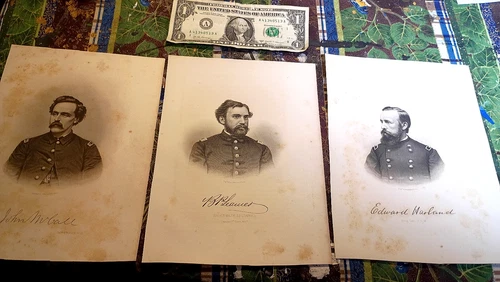 1873 Lot of 3 Civil War Heroes of Connecticut engravings prints  Sartain Robin