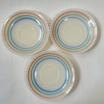 3 x MacBeth Evans Petalware Pastel Rings Saucers 5.75'' Cremax Uranium USA Made