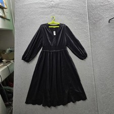 Old Navy Women Dress XL Black Grunge Witchy Embroidered Fit & Flare Maxi NWT