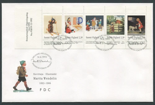 Finland W11 FDC 1993 Bkl pane - Children Literature Illustrations M Wendelin