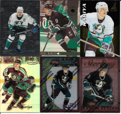 Paul Kariya 9 Card Lot with 1995-96 Donruss Rookie Team & Sixth Sense NM
