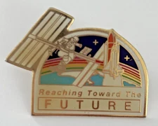 NASA Pin 1993 Reaching Toward the Future Space Stars Rainbow Earth Satellite