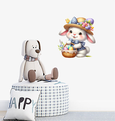 Wandbild Osterhase Hase Ei Blume bunt Vinyl Aufkleber Abziehbilder a10367