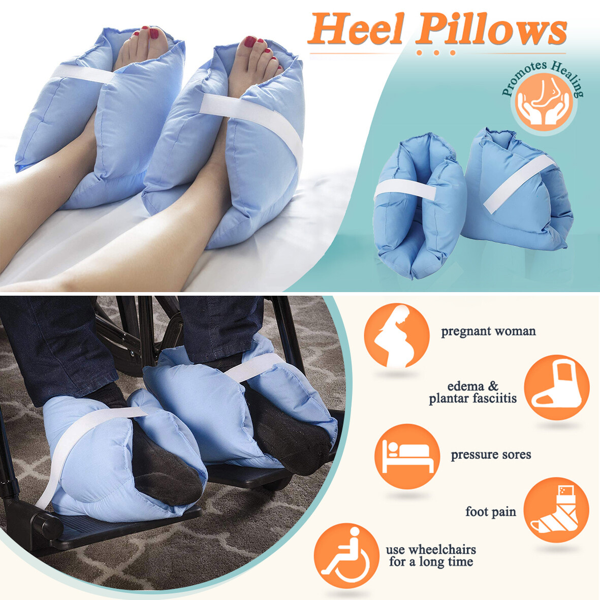 2x Heel Ankle Foot Pillows Boots for Elderly Bedridden Pressure Ulcer
