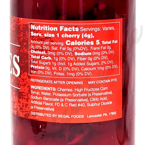 Ciliegie Maraschino Regal Rosso con Gambo 16 oz Senza Glutine Kosher Made in USA - Foto 4 di 4