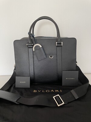 Bulgari Aktentasche Laptoptasche Schwarz Kalbsleder Saffiano Sehr Guter Zustand