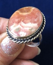 Pink and White Swirl Oval Rhodochrosite Ring Size 9 Artisan Southwest
