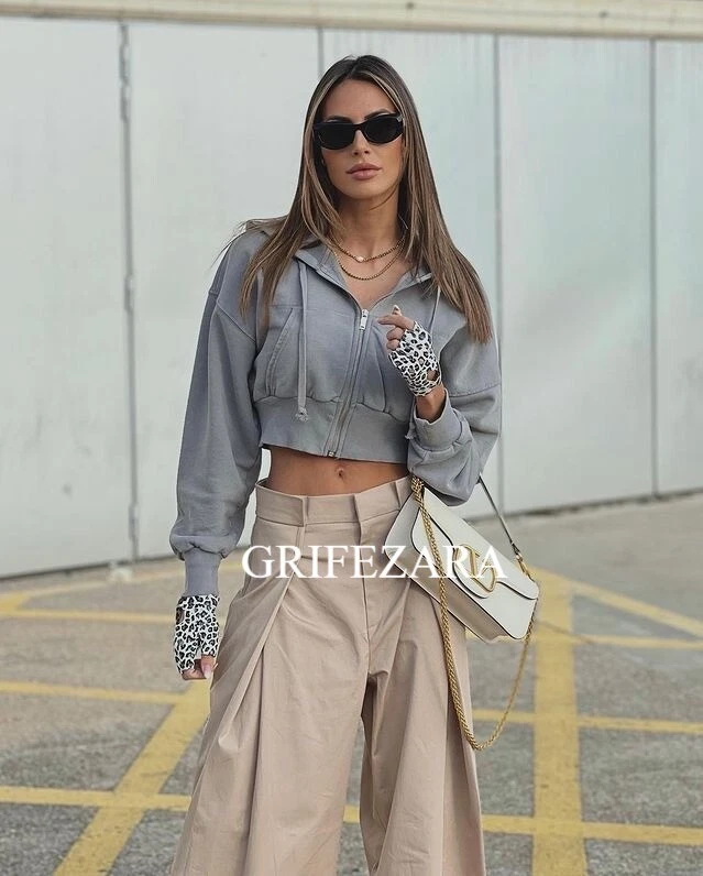 ZARA NUEVO PANTALÓN GABARDINA MUJER LARGO PANTALÓN PIERNA ANCHA BEIGE 3067/402