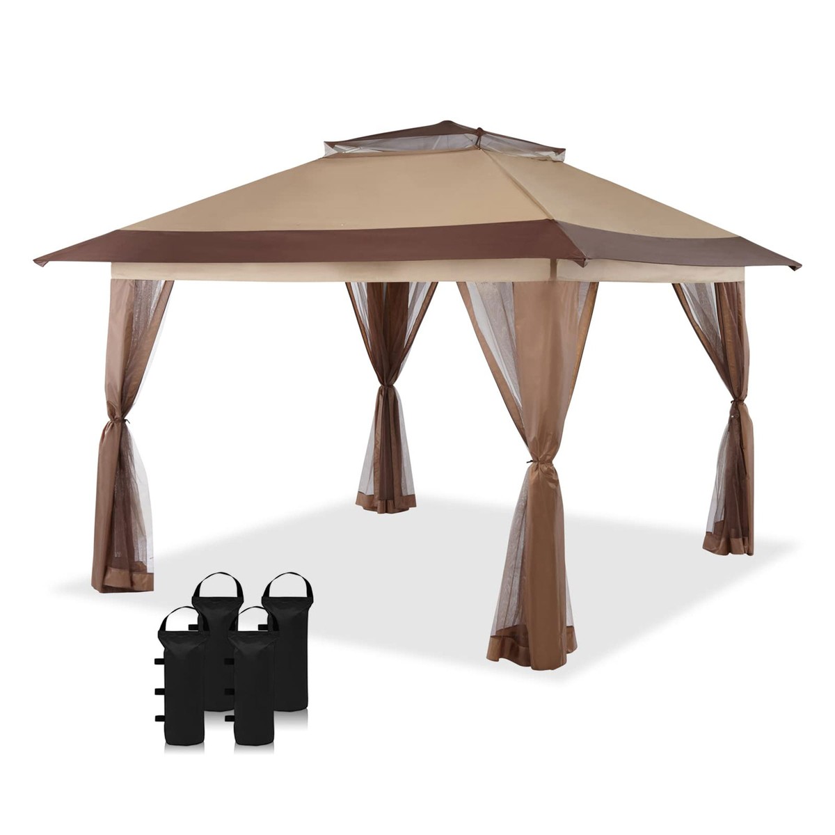 CROWN SHADES 13'x13' Gazebo Canopy, Beige&Coffee (Used) | eBay