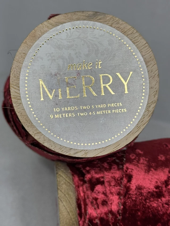 Anthropologie Frayed Velvet 2.5 Inch Red Ribbon Wooden Spools 54ft 24in READ - Image 3 of 4