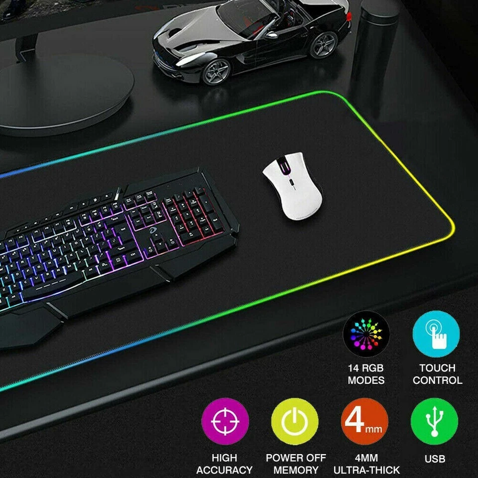 RGB Extended Mousepad LED Gaming Mouse Pad Large Keyboard Desk Anti-slip Mat - image 3 of 4