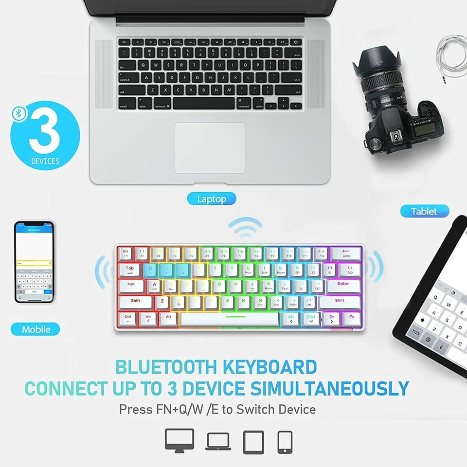  Bluetooth/USB-C Keyboard and RGB Mouse Set Mechanical Rainbow LED Gaming PC PS4 - Image 2 of 4