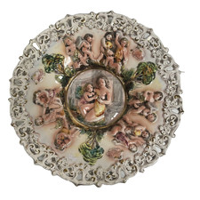 Vintage Capodimonte Porcelain Decorative Wall Hanging Platter Plate 14.5" Cherub