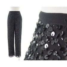 Vintage 1980s Dress Pants 80s ADRIANNA PAPELL Silk Chiffon Beaded Sequin Black