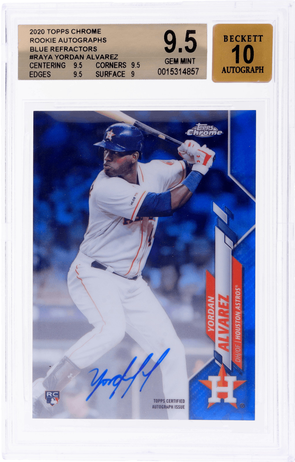 2020 Topps Chrome Yordan Alvarez Rookie Auto Blue Refractor /150 BGS 9.5 RC