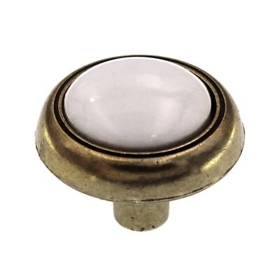 Amerock Allison Light Brass White Center 1 1/4'' Round Cabinet Knob BP1921-LBW