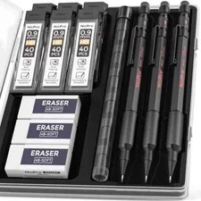 Nicpro 0.9 Metal Mechanical Pencil Set with Case, 3PCS Hevey Duty MP2000 Lead Pe