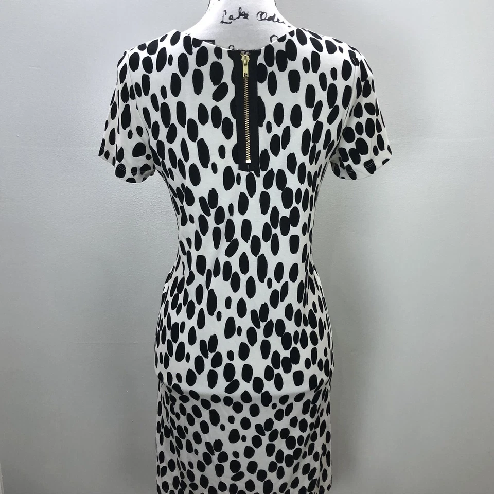 Vestido Vaina H&M Cuello Redondo Manga Corta Cremallera Trasera Blanco Lunares Para Mujer Talla S Foto 3 de 4