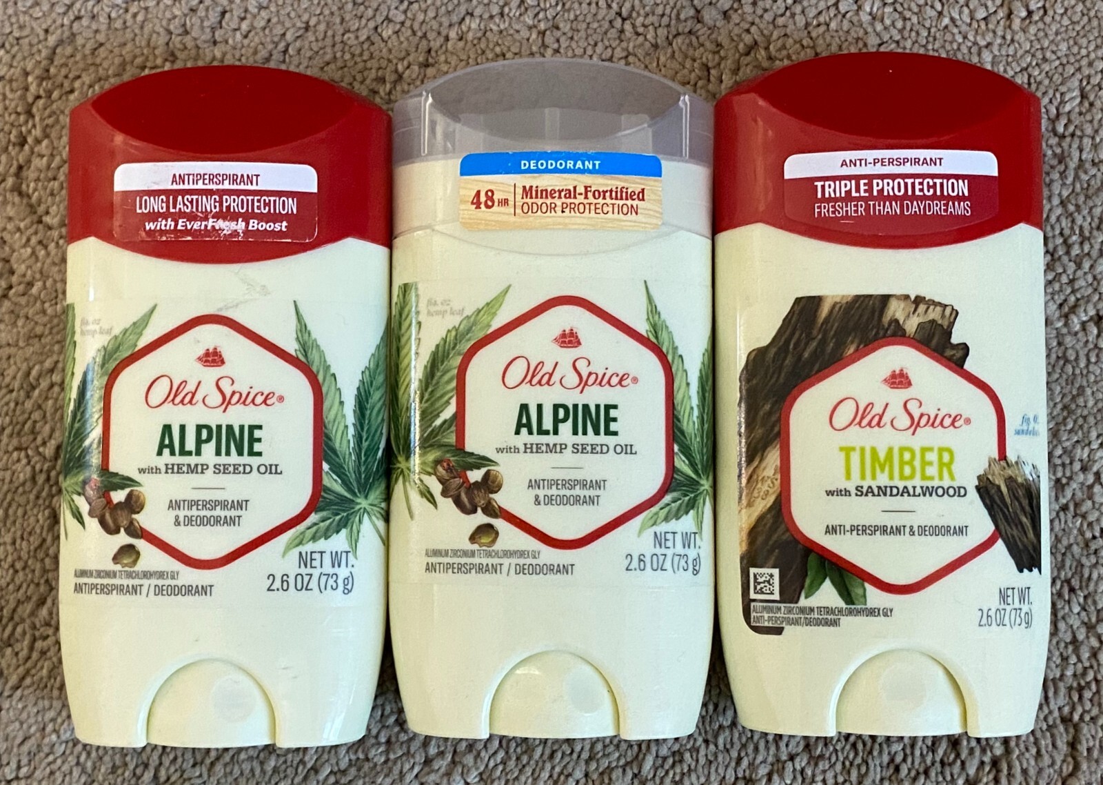 Old Spice Deodorant (3 pack, 2 Alpine, 1 Timber) 2.6 oz