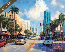 Miami with 21st Street oil painting 8x10 Print