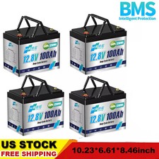 4X 12V 100Ah LiFePO4 Lithium Battery 100A BMS RV Off-grid Trolling Motor Solar