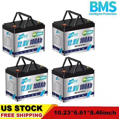 4X 12V 100Ah LiFePO4 Lithium Battery 100A BMS RV Off-grid Trolling Motor Solar