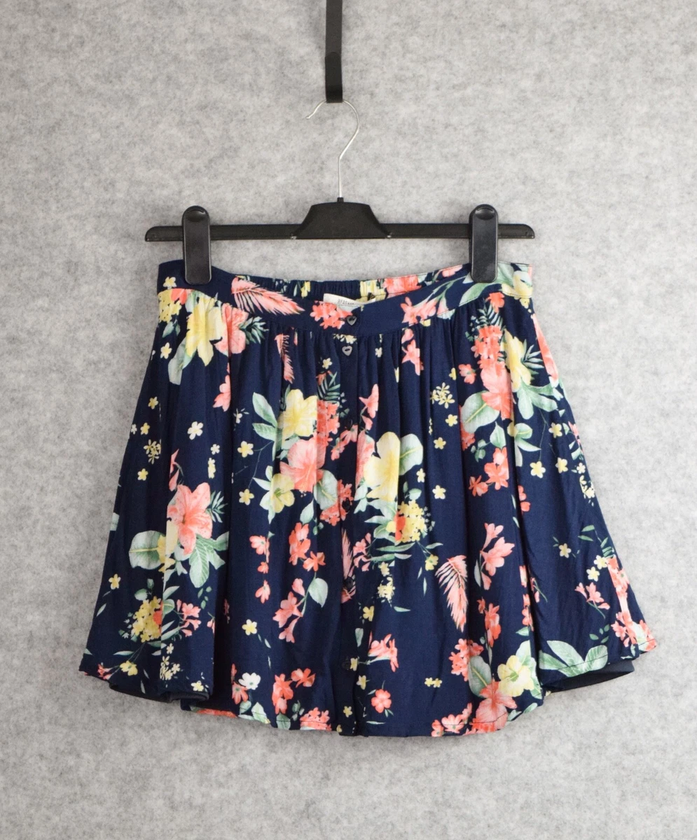 Minifalda Bershka Floral Azul Marino Botón Talla L