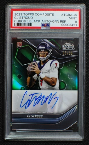 🌟 CJ STROUD - 2023 Topps Chrome Black GREEN REFRACTOR AUTO RC /99 - MINT PSA 9