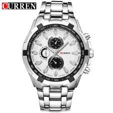 x Orologio Polso Curren 8023 Uomo Analogico Quarzo Silver Quad Bianco lac