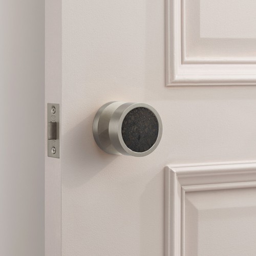 Contemporáneo Plata Ranura Pomos Puerta Con Negro, Marrón & Azul Cuero Inserción - Imagen 10 de 18