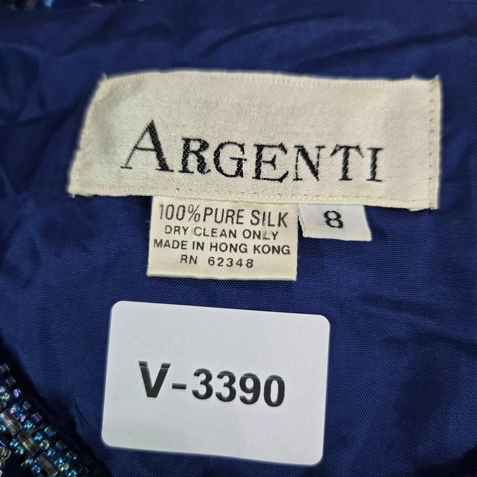 Vestido DE COLECCIÓN Argenti Mujer 8 Azul Cuentas Cambio Seda Fiesta Cóctel Años 80 Foto 2 de 4