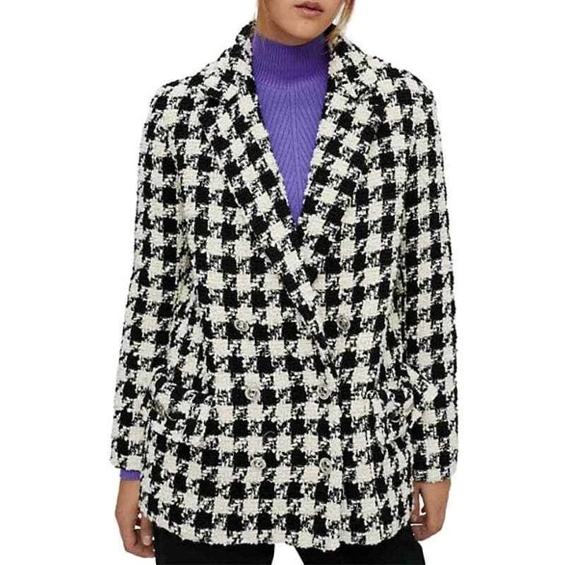 Maje Checkered Bouclé Double-Breasted Blazer Size 34/ XS NWT - Изображение 2 из 4