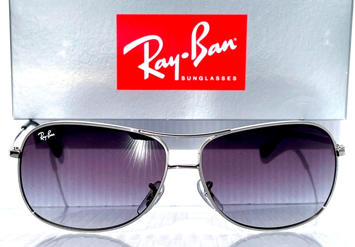 Ray Ban Shiny Silver Pilot GRADIENT Grey To Blue Lens Sunglass
