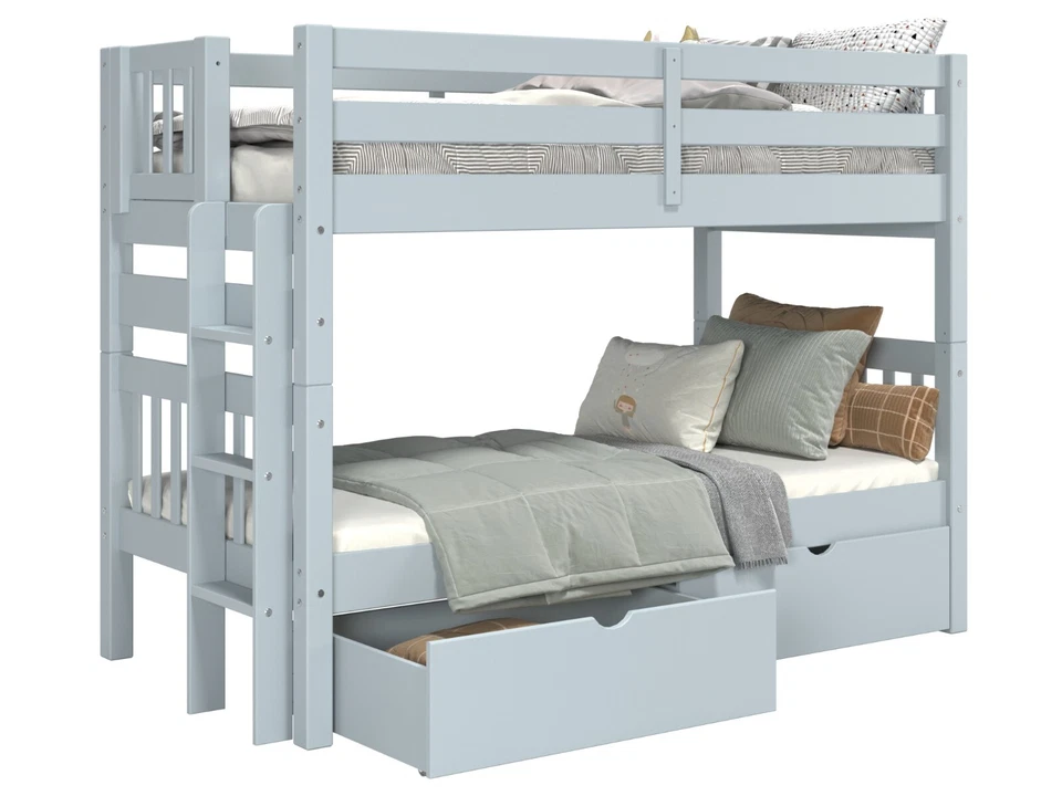 Literas Bedz King Twin sobre Twin con Escalera Final, 2 Cajones Debajo de la Cama, Azul Foto 2 de 4