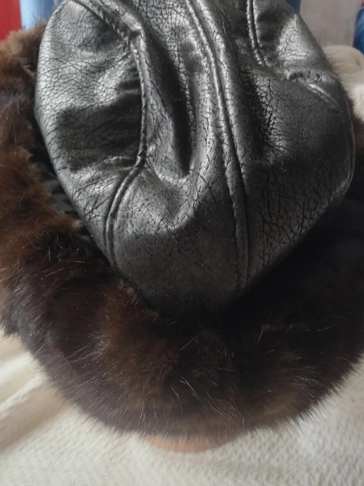 Susy Mullaney Taos Ladies Hat Faux Brown Fur Faux Black Leather Top Designer - Image 4 of 4