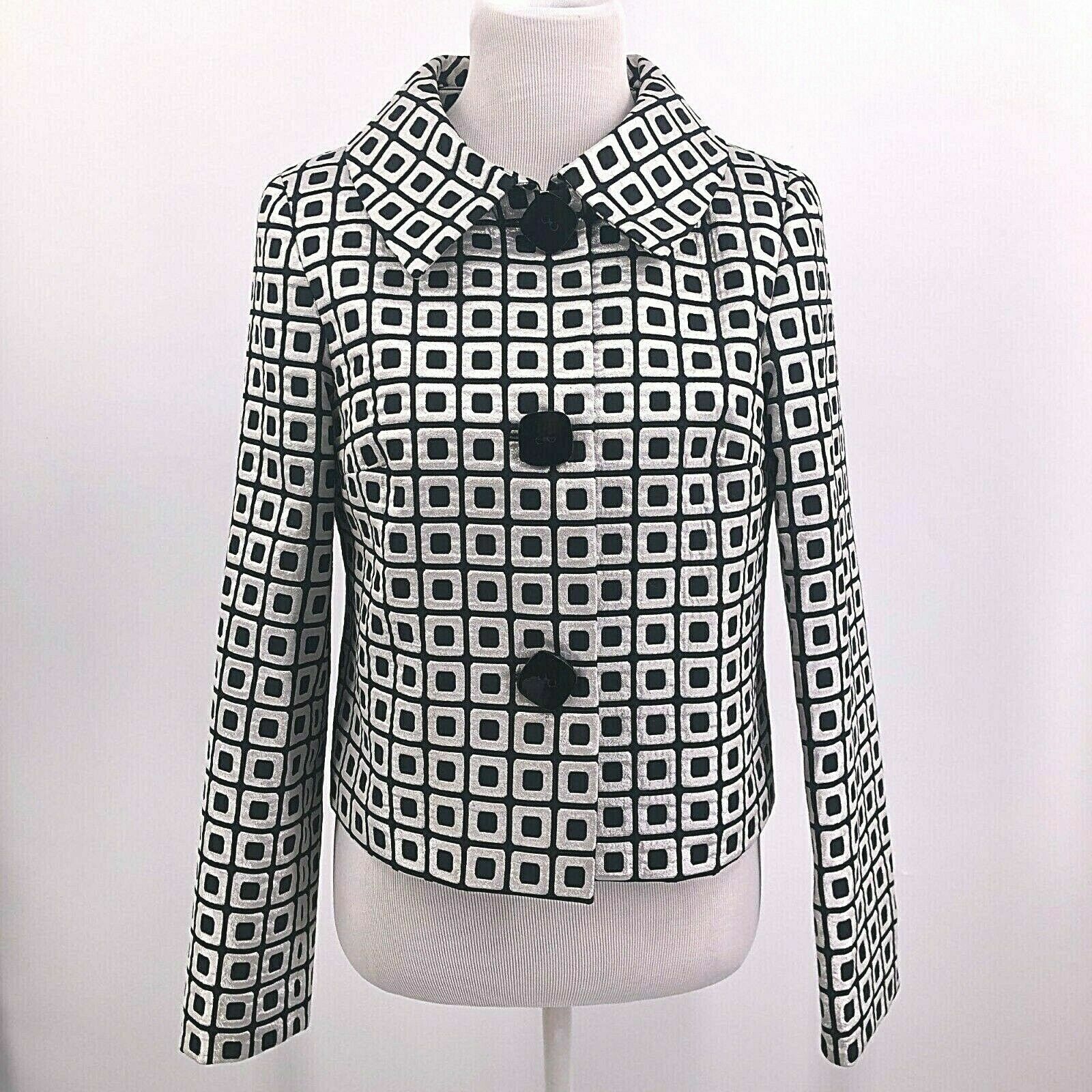 Worth Black & Silver Geometric Pattern Collared C… - image 1