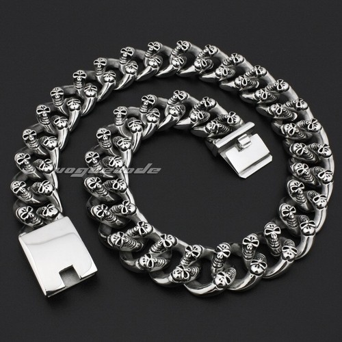 Stainless Steel Huge Skulls Necklace Mens Biker Punk Chain 5F005NA 18" ~36" BZ - Picture 2 of 16