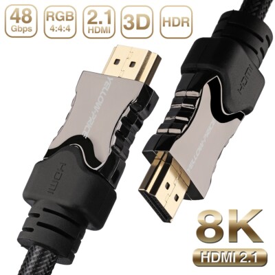 1.5 3 6 10 15 50ft HDMI 2.1 (8K) / 1.4 (1080P) Cable - Braided 28AWG Cord Lot