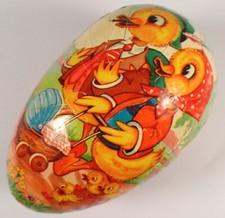 Vtg Western German 4 3/8" Paper Mache Easter Egg Candy Container Duck Family