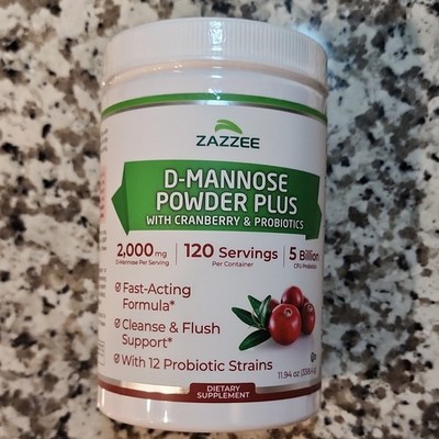 ZAZZEE D-Mannose Powder Plus Cranberry Probiotics 11.94 oz 2000mg Non-GMO