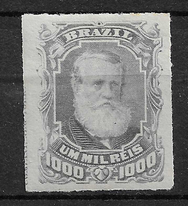 Brazil 1878-1879  Dom Pedro 1000R grey   rouletted   Scott #77  MLH