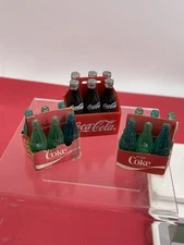 3- Miniature COCA COLA 6-Packs With Bottles In Paper Carrier 1995