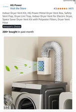 HG Power Indoor Dryer Vent Kit W/ Box & Filters For Electric Dryers