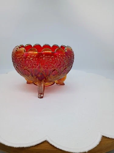 Fenton Red Carnival Glass Orange Tree Pattern Footed Rose Bowl Circa late 1970's