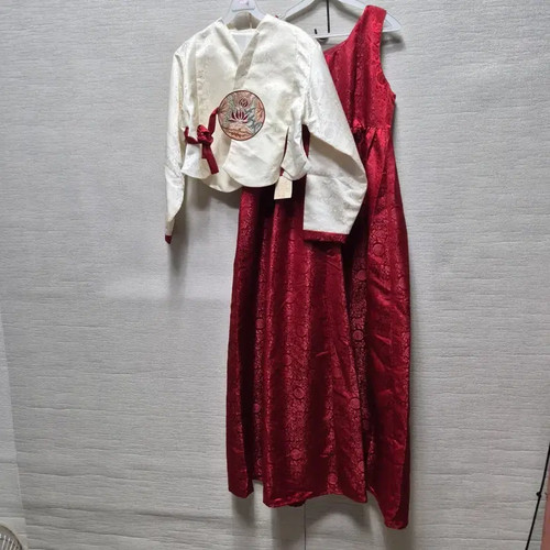 V341 Hanbok Set with Floral Pattern - Traditional Korean Dress Official