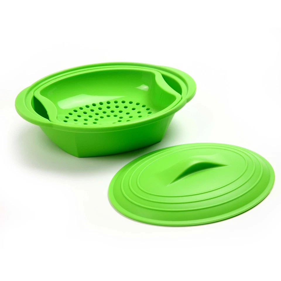 Norpro 180 Silicone Steamer with Insert, Green, Medium