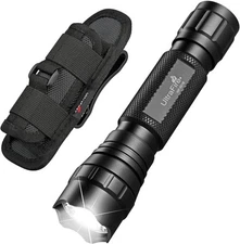 ULTRAFIRE Tactical Flashlight with Holster, Single Mode LED Black 