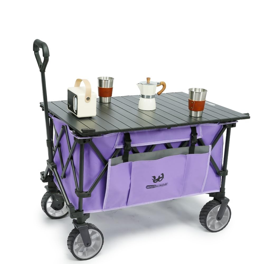 Folding Collapsible Utility Wagon, 400Lbs Heavy Duty Outdoor Park Beach Wagon...