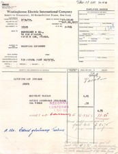 Facture   1933 WESTINGHOUSE ELECTRIC INTRNATIONAL COMPANY A NEW YORK - M. SCH